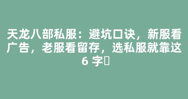 天龙八部私服：避坑口诀，新服看广告，老服看留存，选私服就靠这 6 字​